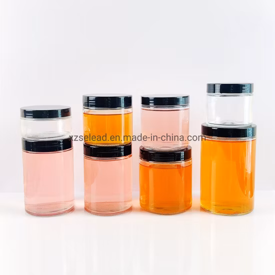 32 Unzen, 16 Unzen, 12 Unzen, 8 Unzen, 6 Unzen, 4 Unzen, 3 Unzen, 2 Unzen, 1 Unze, Zylinder, transparente Aufbewahrungsgläser für Honig und Gewürze mit schwarzen Schraub-Kunststoffkappen
