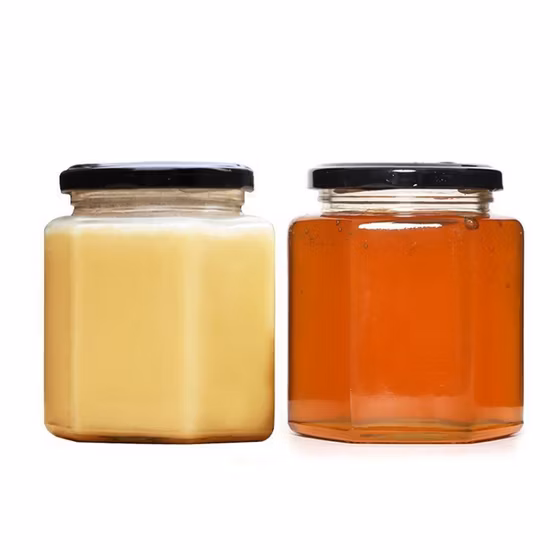 Großhandel Leeres Sechseck 730 ml 500 ml 250 ml 200 ml Marmeladen Gewürzhonigglas mit Metalldeckel