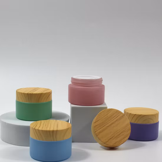 Kosmetik-Großhandel, rund, quadratisch, klar, bernsteinfarben, leer, kosmetische Hautpflegeverpackung, 1 Unze, 2 Unzen, 15 g, 30 g, 50 g, Bambusdeckel, Maske, Make-up, Milchglas, Creme, Probe, Mini-Nagelglas