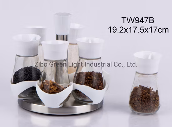 6-teiliges 120-ml-Gewürzglas-Set aus Glas mit drehbarem Kunststoffgestell